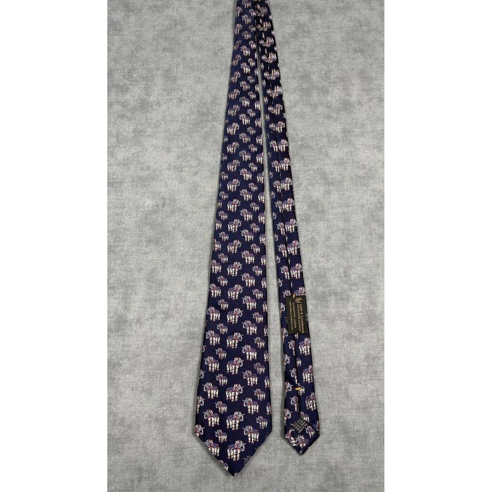New & Lingwood British Museum Elephant Silk Tie Handmade Italy 60" Navy - Picture 3 of 13